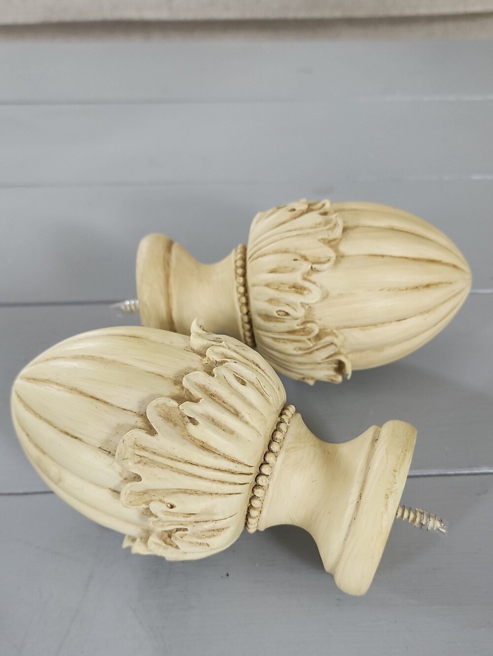 TRAX Acorn Decorative Drapery Hardware Finials Curtain Rod Ends 23576 Cream